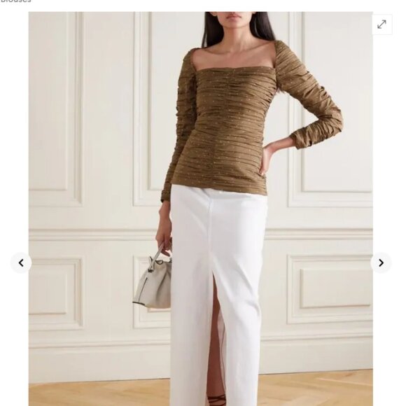 TOVE Tops - HOST PICK- TOVE Lily Ruched bustier Polka-Dot Cotton Twill Top in Brown / NWOT